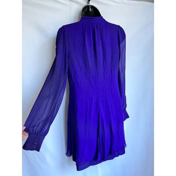 Armani Exchange Retro 100% Silk Purple Ruffle Button Down Dress Size 2 Formal - Picture 7 of 11